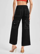 Streetwear Designer Flap Pocket Top-Stitching Wide Leg Pants,Women Clothes,For Summer